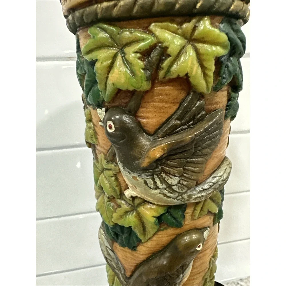 Vintage Pillar Candle With Iron Metal Holder Birds Leaves‎ Great Christmas Gift